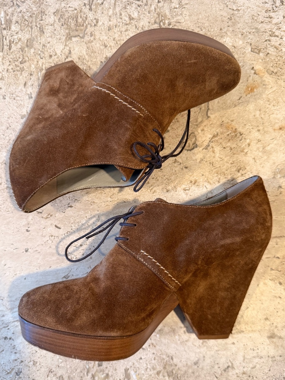 ROBERTO DEL CARLO Brown Suede Platform Lace-Up Heels